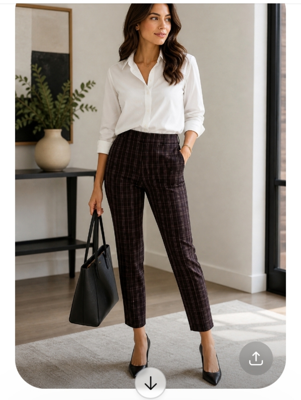 a new day Plaid Ankle Pants Size 10 Black Gray Chic Work Career Stretch